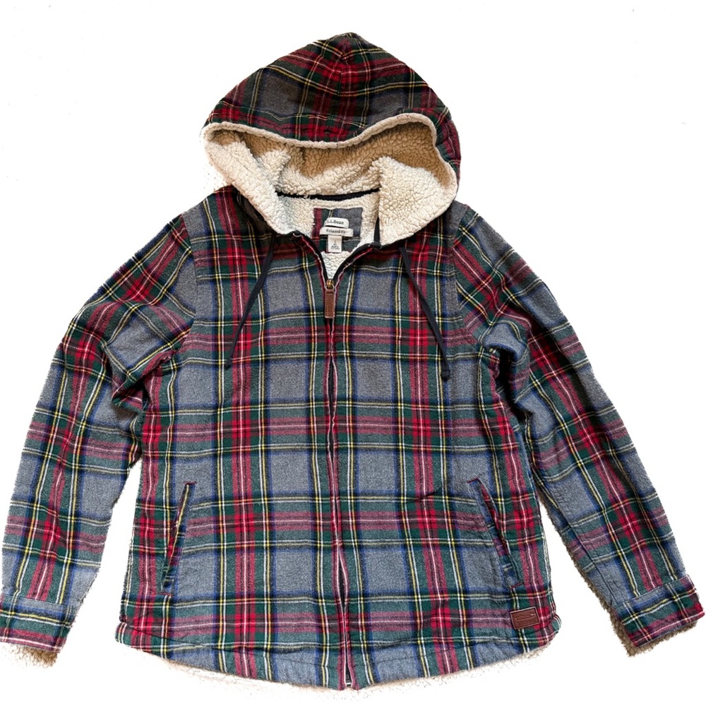 L.L. Bean Sherpa Lined Plaid Flannel Hoodie Jacket Women’s Small Cozy Cabin